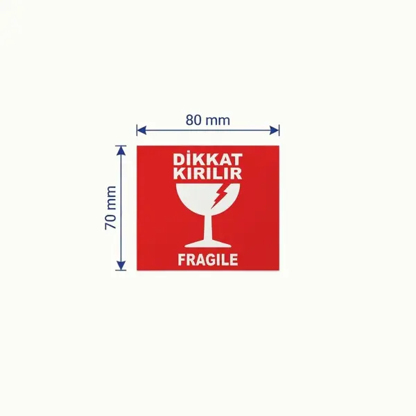 80x70 mm Kuşe Dikkat Kırılır Etiketi - 250'li Rulo